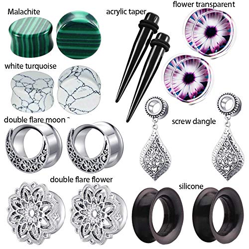TIANCI FBYJS 8 Pairs Dangle Ear Tunnels Earring Gauges Silicone Stone Piercing Plugs 00g (14mm=9/16'')