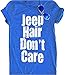 Women Jeep Hair Don't Care Lettters Print Funny T-Shirt Casual Short Sleeve O-Neck Tops Blouse Size L (Blue)