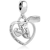 LSxAB I Love You to the Moon and Back Heart Dangle Charm Compatible with Pandora Charms Bracelets for Women