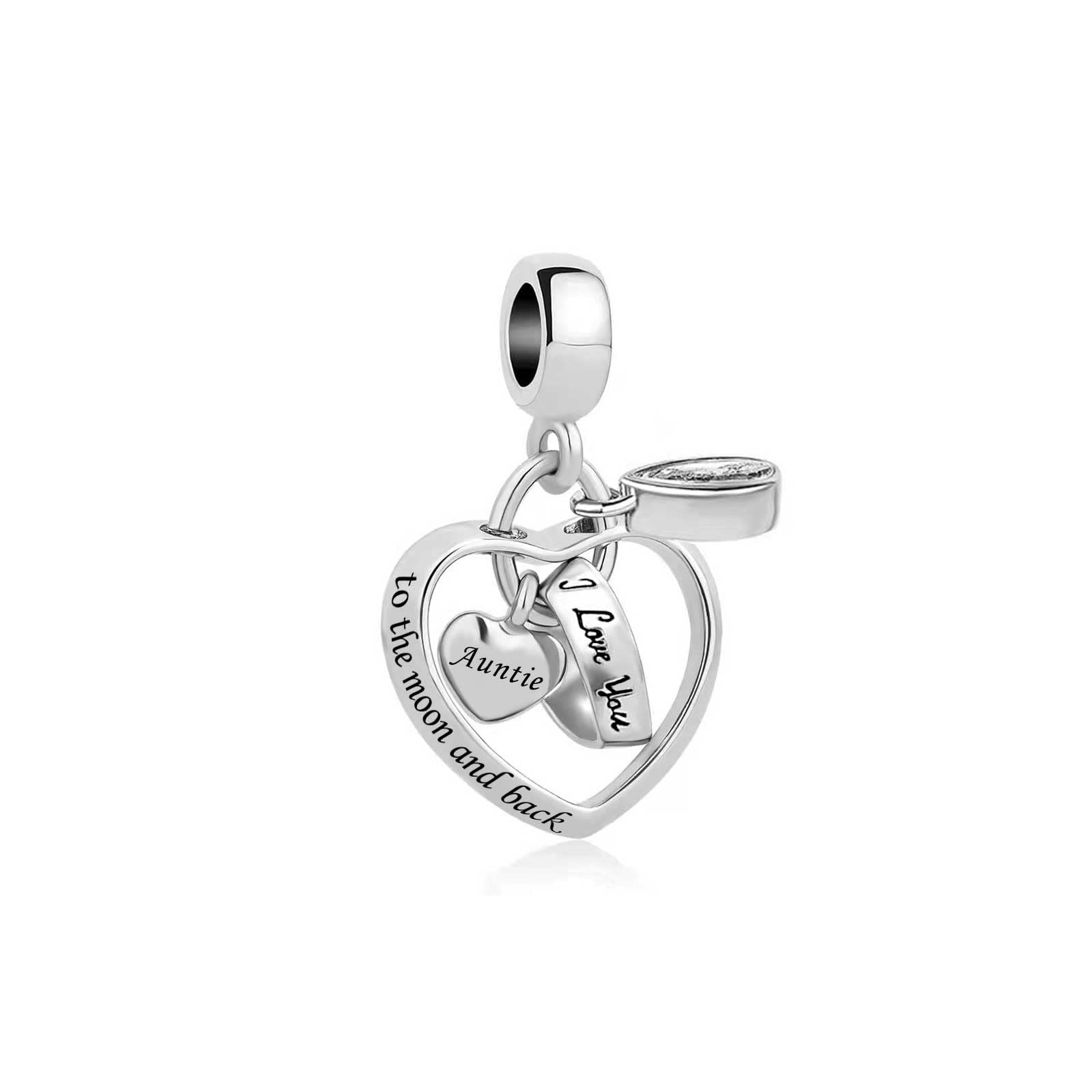 Auntie I Love You to the Moon and Back Interlocking Heart Charm fits Pandora Charms Bracelets Birthday Christmas Jewellery Gift for Niece Women Family