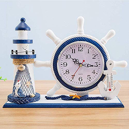 RTGGSEL Mediterranean Style Nautical Silent Desk Clock Lighthouse Helm