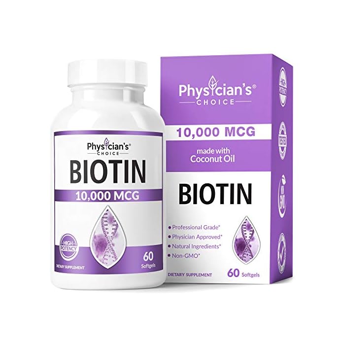 Physician's CHOICE Biotin 10000mcg with Coconut Oil for Hair Growth, Natural Hair, Skin and Nails Vitamins - High…