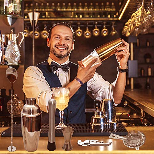 AYAOQIANG Cocktail Making Set, Cocktail Shaker Set 750ml Stainless Steel Bar Tool Set Bartender Kit with Wooden Display Stand (Silver)
