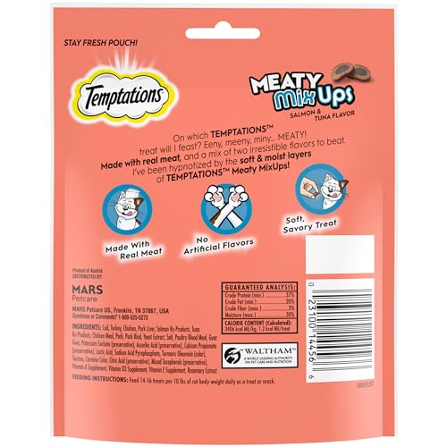 TEMPTATIONS MEATY MIXUPS CAT TREATS SALMON & TUNA FLAVOR, 4.12 OZ. POUCH