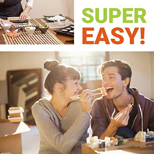 Sushi Making Kit - Bamboo Sushi Rolling Mat - Sushi Roller Set - Sushi Mat - Sushi Kit - Included 2 Rolling Mats - 5 Pairs Chopsticks - Paddle - Spreader + Avocado Slicer - Beginner's Guide (PDF)