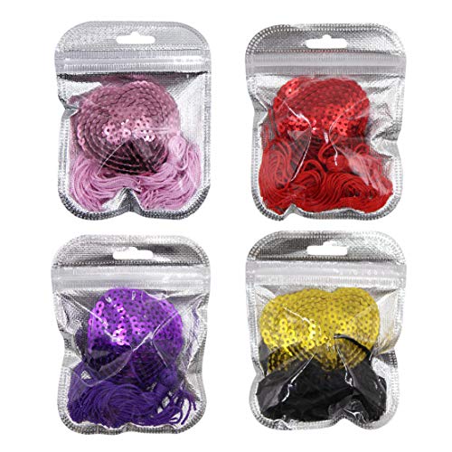 4 Pairs Reusable Adhesive Nipple Cover,Shiny Sequin Silicone Heart-Shaped Breast Pads Pasties Bra with Tassel