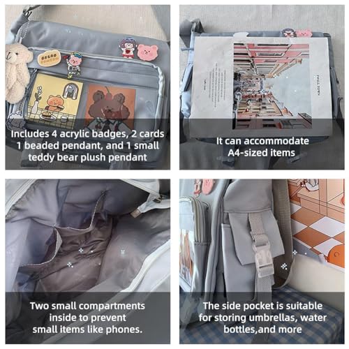 MILLEVIBE Kawaii Crossbody Ita Bag for Women with Pin & Plush Bear - Japanese Messenger Bags Y2K Shoulder Purse