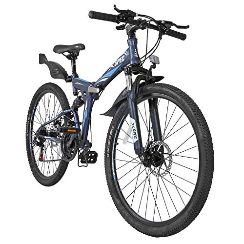 Xspec 26" 21 Speed Folding Mountain Bike Bicycle Trail Commuter Gunmetal Blue - Thumbnail 2