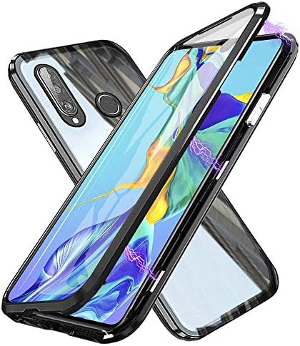 Case Huawei P30 Lite Magnetic Cover, Magnetic Adsorption Technology Metal Frame Case Aluminum [Front Back 9H Tempered Glass]360° Full Protection Ultra Slim Case for Huawei P30 Lite - Black