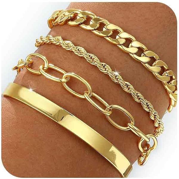 Tobillera Chapada En Oro De 18k Para Mujeres - Cadena Cubana Con Perlas, Impermeable, 21+5 Cm