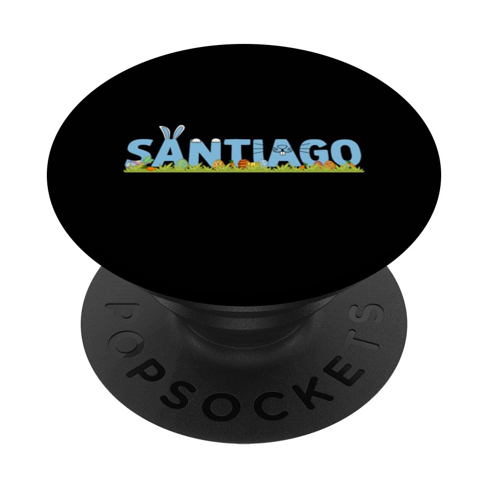 Cute Bunny Rabbit Happy Easter Day Kids Name Santiago PopSockets Swappable PopGrip
