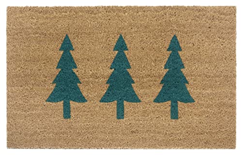 Hanse Home Kokos Fußmatte Weihnachten für Innen - Schmutzfangmatte Natur, Kokosmatte Weihnachtsbäume Grün, Fußabtreter rutschfest für Flur, Eingangsbereich - 45x75cm