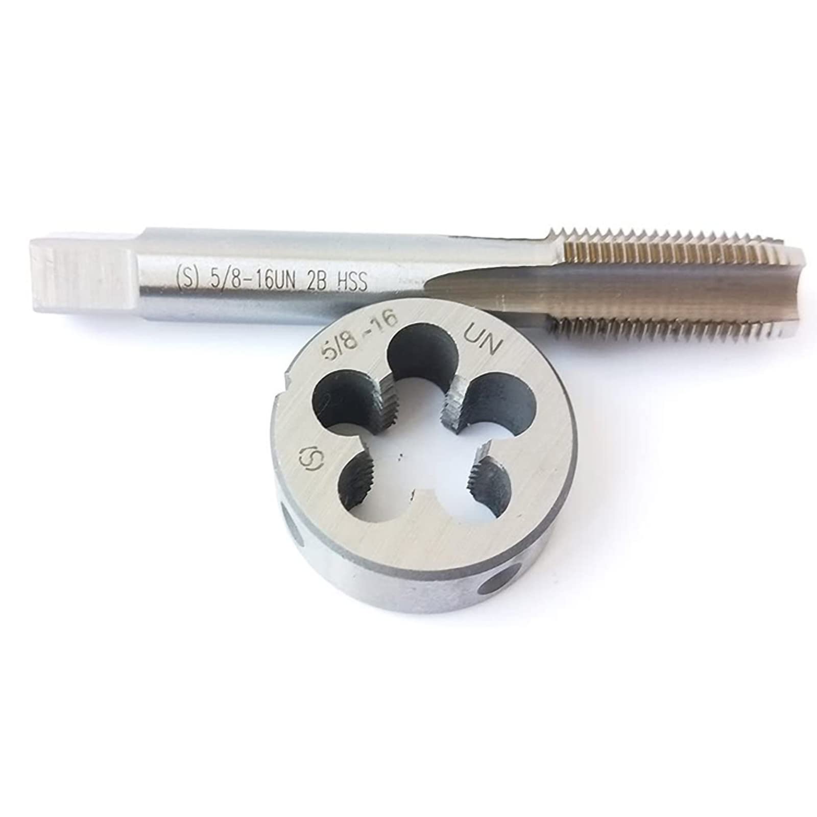 HUAZHICHUN 1PC 5/8-16 UN Tap + 1PC 5/8-16 UN Die, HSS Tap and Die Set Right Hand Tap