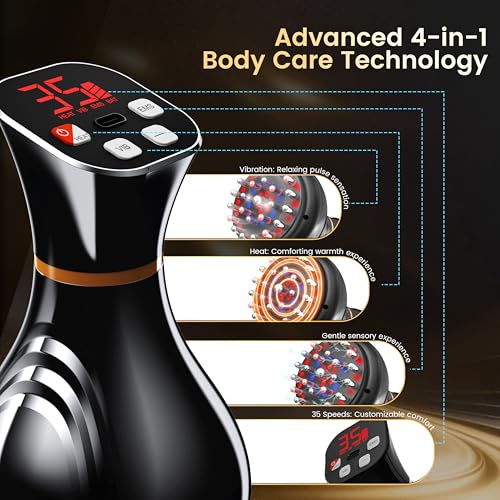 Lymphatic Drainage Massager,Cellulite Massage Tool.Equipped with Heat Function and 35 Adjustable Vibration Levels, Suitable for Neck, Back, Waist, Legs and Arms, Unisex