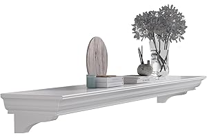 ZELAZA Fireplace Mantel with Invisible Heavy Duty Wood Bracket, Wall Mount Handcrafted Hollow Floating Mantel Shelf for Electric or Traditional Fireplace, Rustic Farmhouse Modern Style (72 Inch, White)