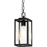 Aoceley Modern Outdoor Pendant Light for Porch, Exterior Hanging Lantern | Matte Black, Aluminum, Clear Glass, Height Adjustable, E26 Base, Outside Pendant Lighting Fixture for Porch, Yard, Gazebo