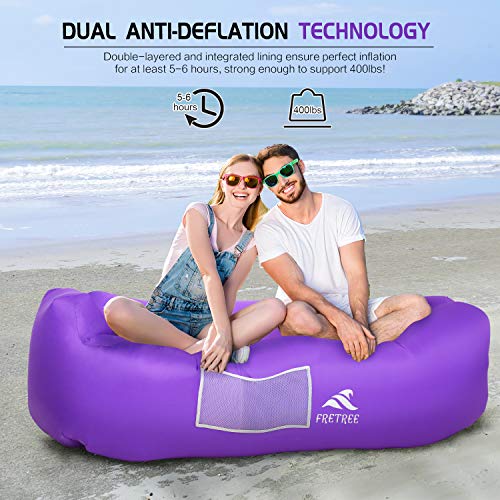 FRETREE Inflatable Lounger Air Sofa Hammock - Portable Anti-Air Leaking & Waterproof Pouch Couch and Beach Chair Camping Accessories for Parties, Travel, Camping, Picnics, Pool, Large, Purple