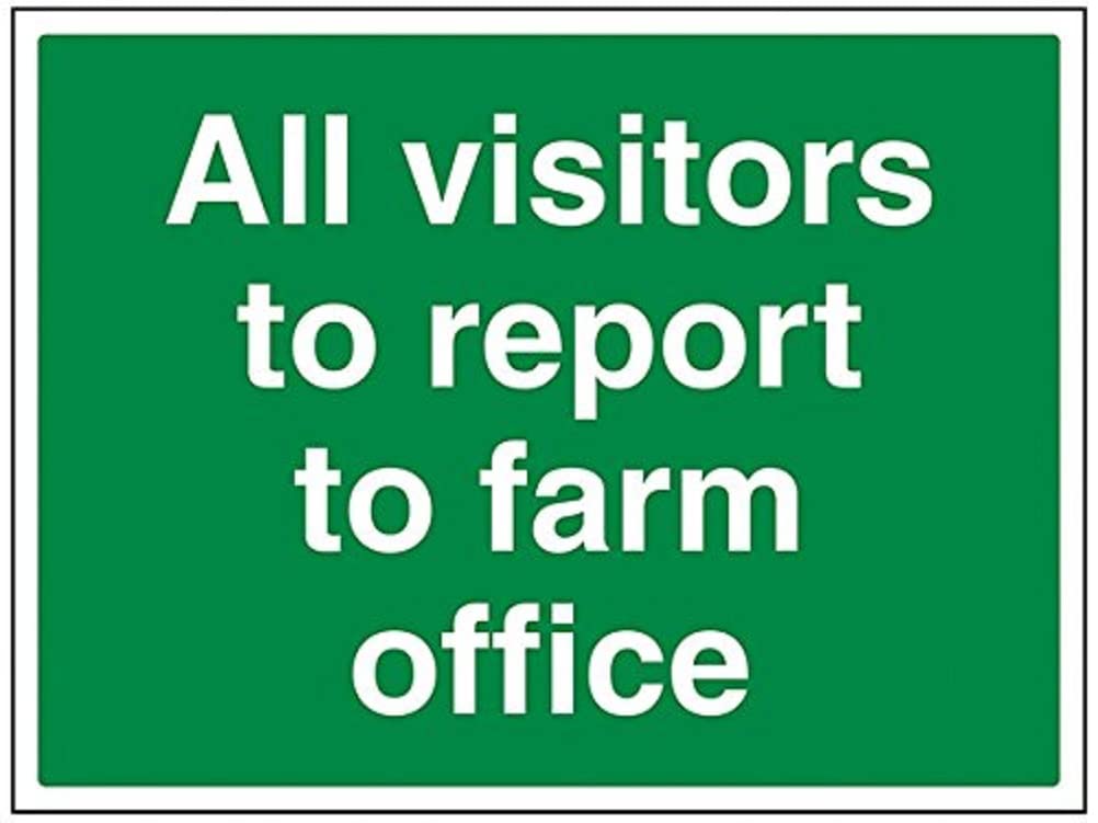 V Safety All Visitors To Report To Farm Office Sign - 400mm x 300mm - 1mm Rigid Plastic