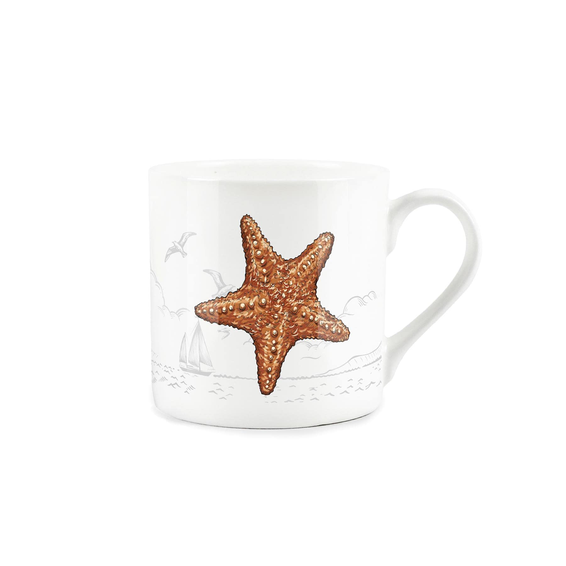 Purely Home Coastal Animals Starfish Seaside Themed Mug - Fine Bone China White Coffee/Tea Present Gift