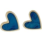 Mini blue heart earrings - Small white gold heart studs for women, delicate hypoallergenic jewelry