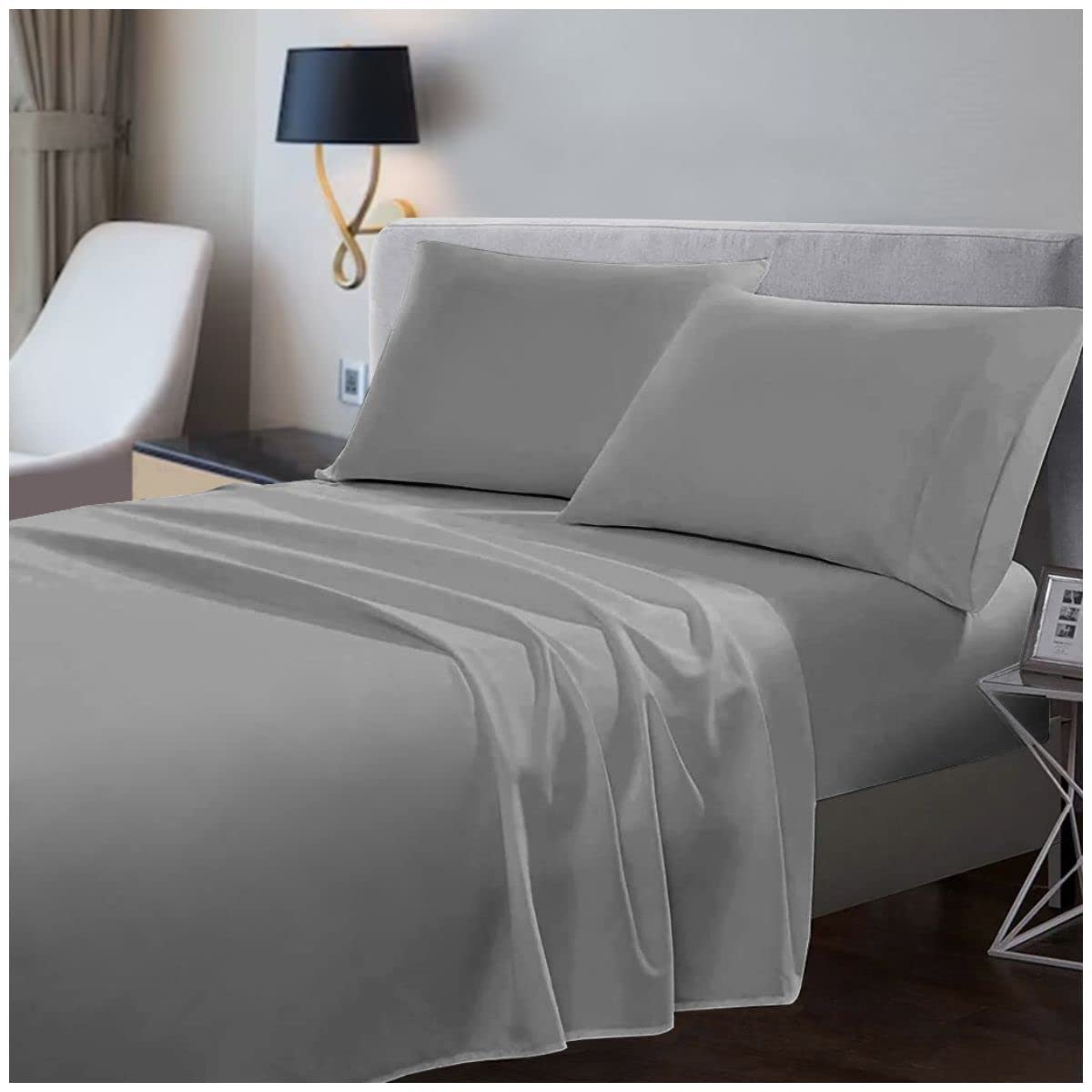 200 Thread Count Flat Sheets Single- 100% Egyptian Cotton Bed Sheets- Super Soft Hotel Quality Bedding- Grey