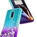 OnePlus 6T Case, NageBee Glitter Liquid Quicksand Waterfall Floating Flowing Sparkle Shiny Bling Diamond Girls Cute Case for The OnePlus 6T Smartphone (2018) -Aqua/Purple