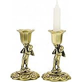 Housoutil Vintage Bronze Candlestick Pair Angel Cherub Candle Holders for Romantic Dinner Home Decor Table Accent 4.3X2.8X2.8 Inches