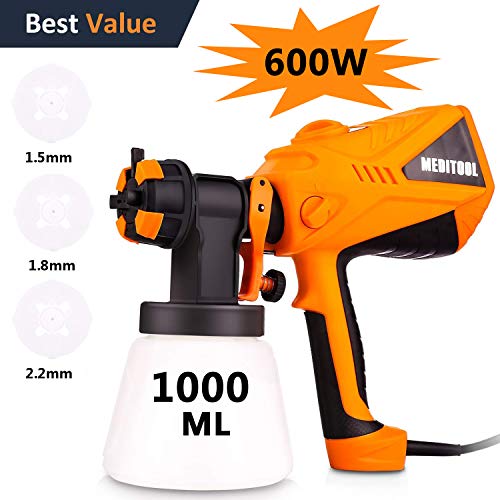Paint Sprayer Voluker 600 Watt High Power HVLP Home Electric Spray Gun Three Spray Patterns 3 Nozzle Sizes 1000 ml Detachable Container - Thumbnail 7