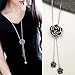 Gexo Tassel Long Chain Sweater Necklace for Women Rhinestone Rose Shape Pendant Necklace Fashion Jewelry Tassel Necklace