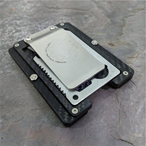 MultiWallet Metal head (Skull) Edition. Holstex Tactical Wallet Carbon Fiber Texture With Brass or Stainless Steel Front Plate. Multi tool and money clip. - Thumbnail 2
