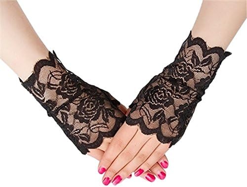 Telamee Short Lace Floral Wedding Gloves Wrist Length Bridal Prom Finger Gloves