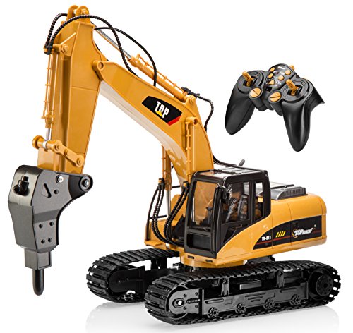 Top Race 16 Channel Professional Remote Control Drill Excavator, RC Construction Tractor Excavator Toy - Metal Drill (TR-218)