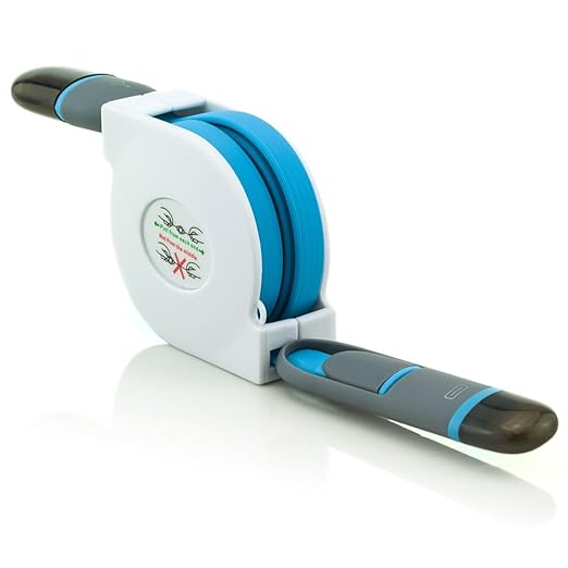 C.D.R. Ausziehbar ausziehbares 2in1 Micro USB & 8 Pin High Speed Ladekabel Datenkabel Ladegerät Daten Lade Kabel für alle MP3-Player mit Micro USB Anschluss Sony, Fiio, iBasso, Teac, Colorfly, Philips GoGear, Pioneer, Noza Tec, Cowon, SanDisk in 5 Verschiedenen Farben erhältlich (Hellblau)