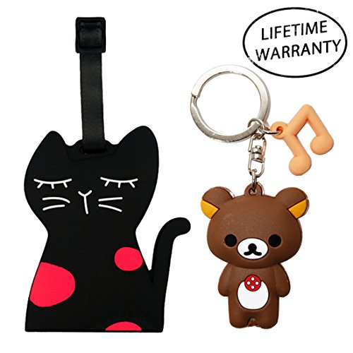 DIYJewelryDepot Black Cat Luggage Travel Bag Tag + Rilakkuma Bear Anime Keychain