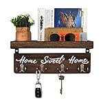 buways Wall-Mounted Key and Mail Holder, Wooden Key Rack with 4 Double Key Hooks, Rustic Home Decor for Entryway