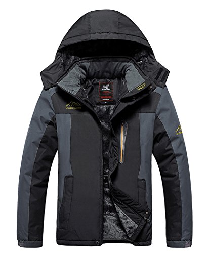 Vcansion Men's Outdoor Waterproof Mountain Jacket Fleece Windproof Ski Jacket Black/M