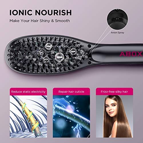 Hair Brush Straightener, ABOX Electric Ionic Straightening Comb,30s Fast Ceramic Heat for Frizz-Free Silky Hair, Anti-Scald,8 Levels Temperature with LED Display, Auto Lock/Off for Home, Travel&Salon