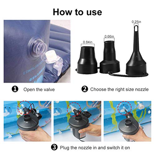 Electric Air Pump Two Way Electric Pump with 3 Nozzle Adapters Universal Valves Inflates and Deflates for Pools, Boats, Garden Home Holiday Camping Airbed and Toys Car Use and Home Use