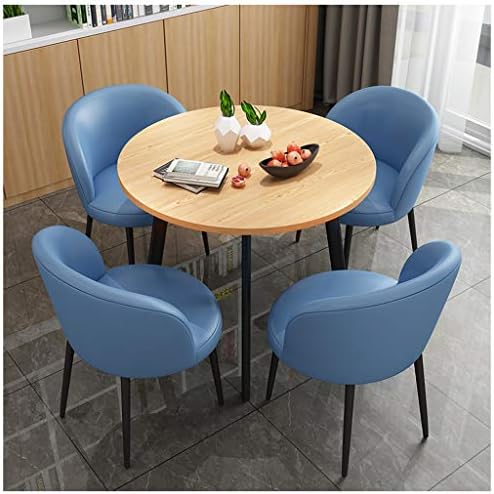 オフィステーブルと椅子セット レジャーテーブルと椅子 革 80cm丸テーブル コーヒーショップ ティーショップ ホテル 応接室に最適 勉強用のテーブルと椅子 バルコニー円卓 ブルー オレンジ ピンク イエロー Color Blue