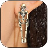 Gothic Skull Earrings Punk Skeleton Earrings Vintage Rock Halloween Earrings Spooky Skull Skeleton Dangle Earrings for Women Men Party Jewelry