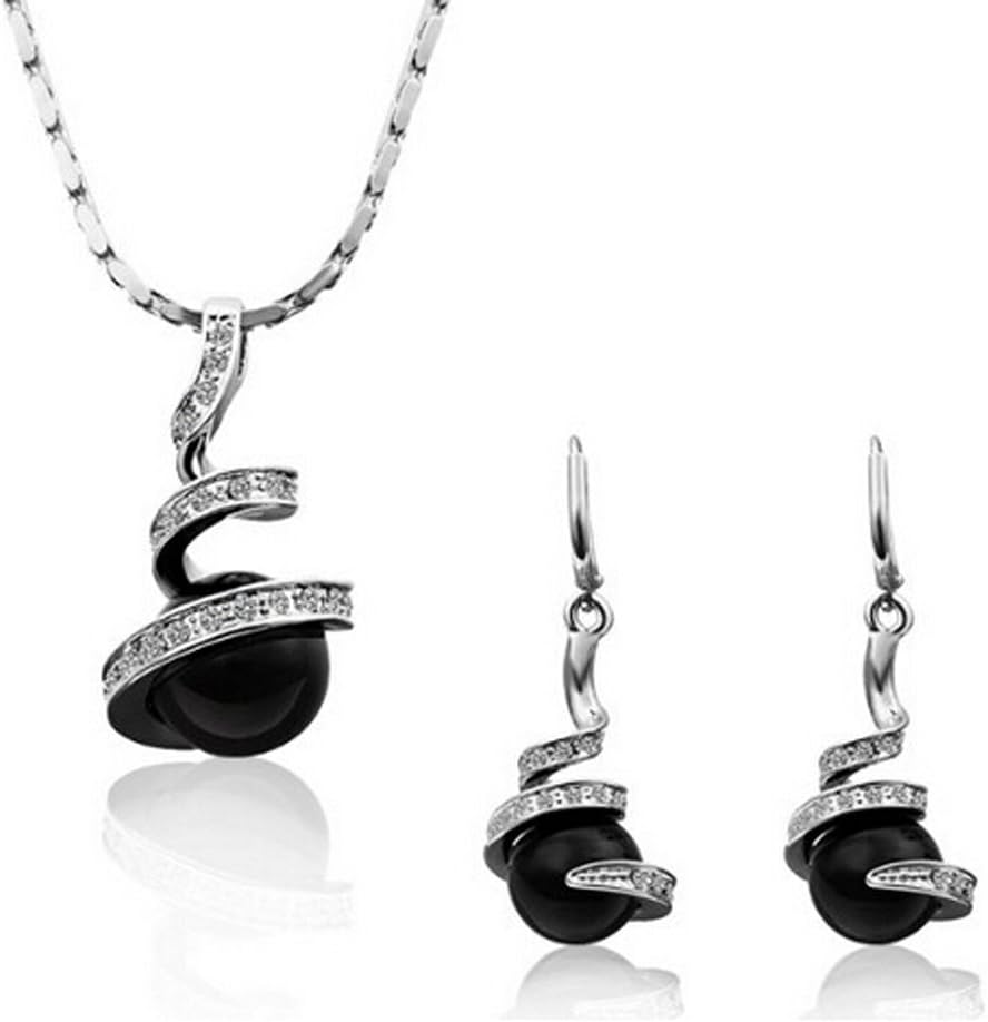 Jewellery Set 18ct White Gold Plated Swarovski Crystal Black Pearl Jewellery Sets Necklace Earrings Set for Women