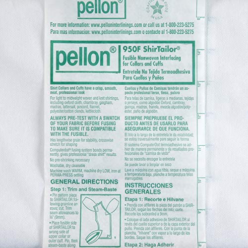 Pellon ShirTailor Firm, fusible interfacing for crisp collars & cuffs
