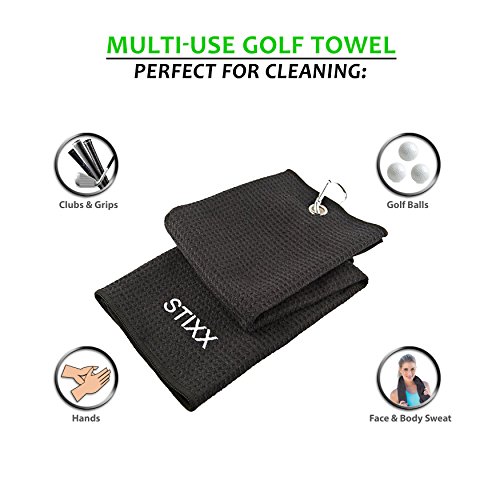 STIXX Tri-Fold Microfiber Golf Towel. Light Weight & Quick Drying. Best for Cleaning all types of Clubs, Irons & Drivers. Heavy Duty Clip Attaches to Your Golf Bag. Clean Clubs = Better Golf!