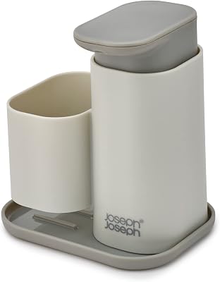 Duo Dispensador Jabón Cocina con Soporte para Esponja, Organizador y Almacenaje para Fregadero Cocina, Gris