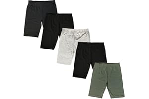 MISS POPULAR Girls 5-Pack Biker Shorts Cotton Spandex Elastic Waistband | Dance, Gymnastics.