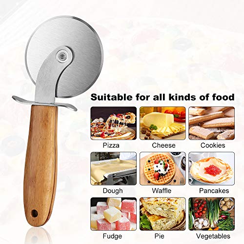 Pizza Cutter Wheel, Stainless Steel Pizza Slicer Sharp Blade with Bamboo Handle, Ideal For Pizza, Pies, Waffles and Dough Cookies ... (207.5)
