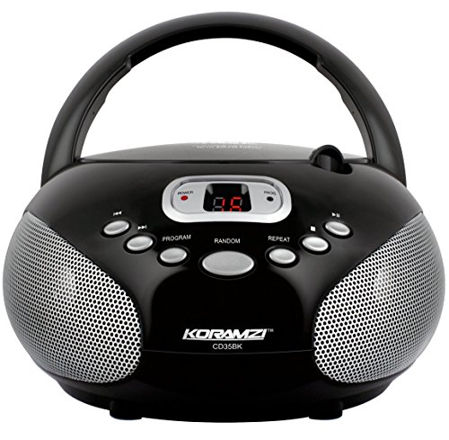 Koramzi-Portable-CD-Boombox-Stereo-Sound-System-with-Top-Loading-CD-Player-AMFM-Radio-and-Aux-Line-In-CD35Black