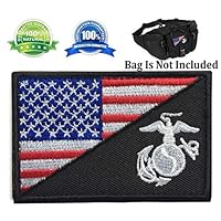 Ehope Patch USA American Flag w/Marine Corps USMC Military Tactical Morale Badge Patch Embroidered Patch 3" x 1.97"(Black+Multicolor)