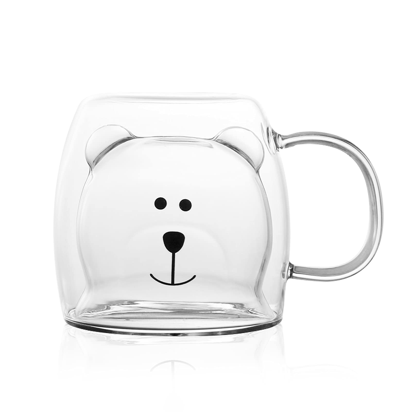 CUTIECLUB Chiatai Cute Bear Double Walled Insulated Glass Espresso 8.5Oz Cup Milk Tea Coffee Glass Mug with Handle Latte Cup Xmas Gift clear