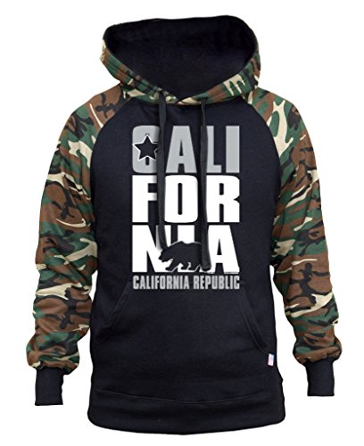 Men's Silver California Republic Black/Camo Raglan Baseball Hoodie Black